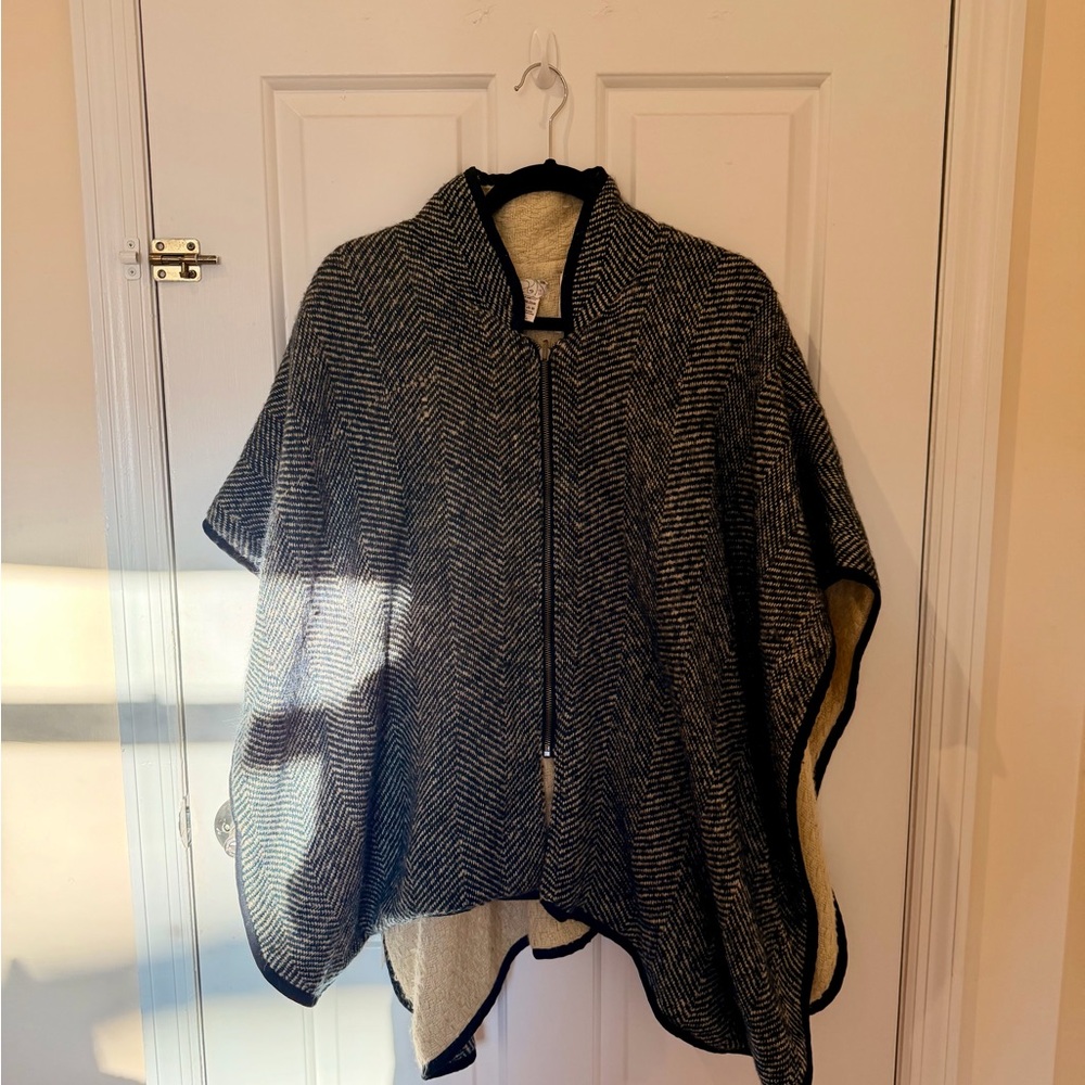 Free People Navy and Tan Cape Coat